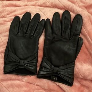 Elegant Black Leather Gloves with Bow Ann Taylor
